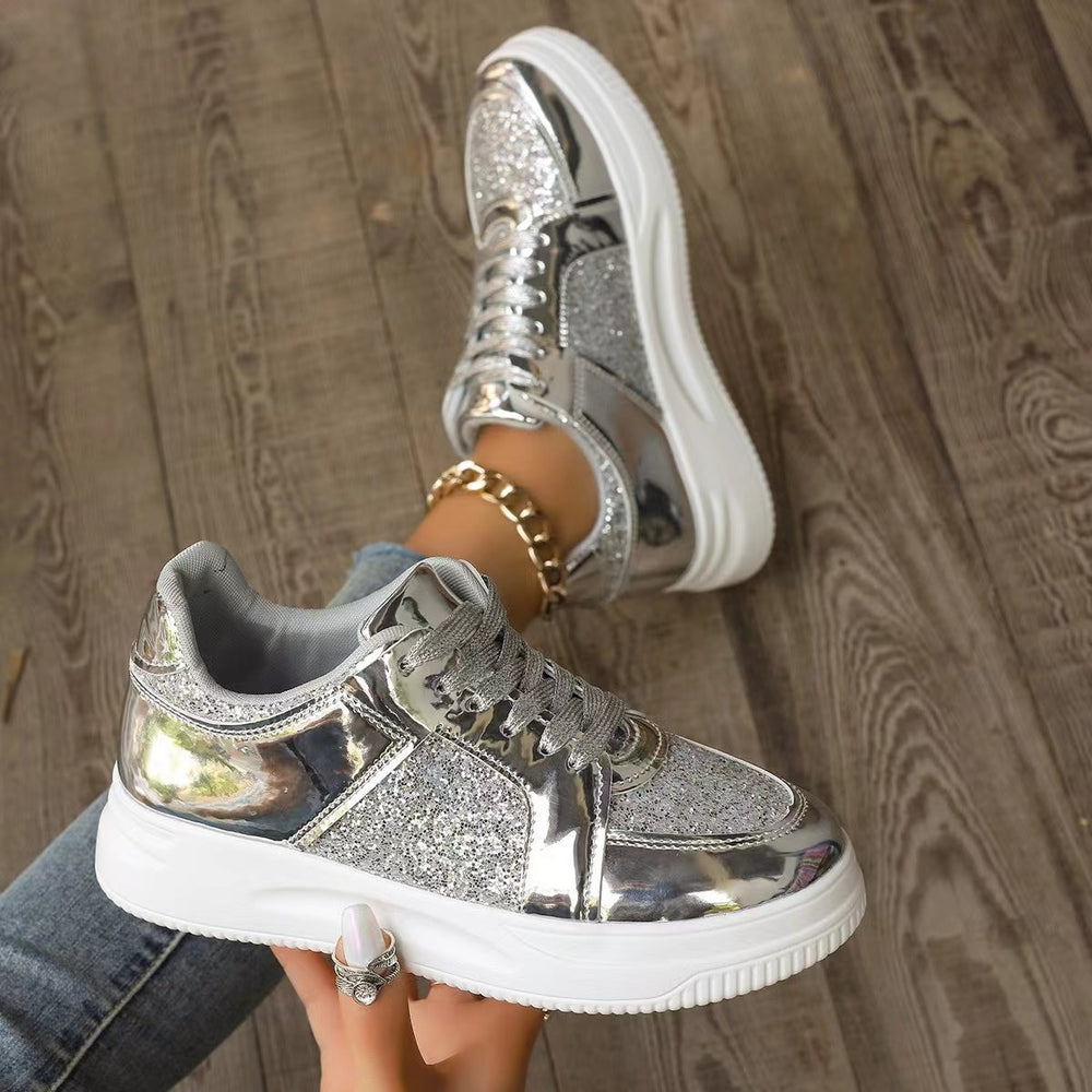 Women Low Heel Round Toe PU Leather Shoes - Silvery / Size36