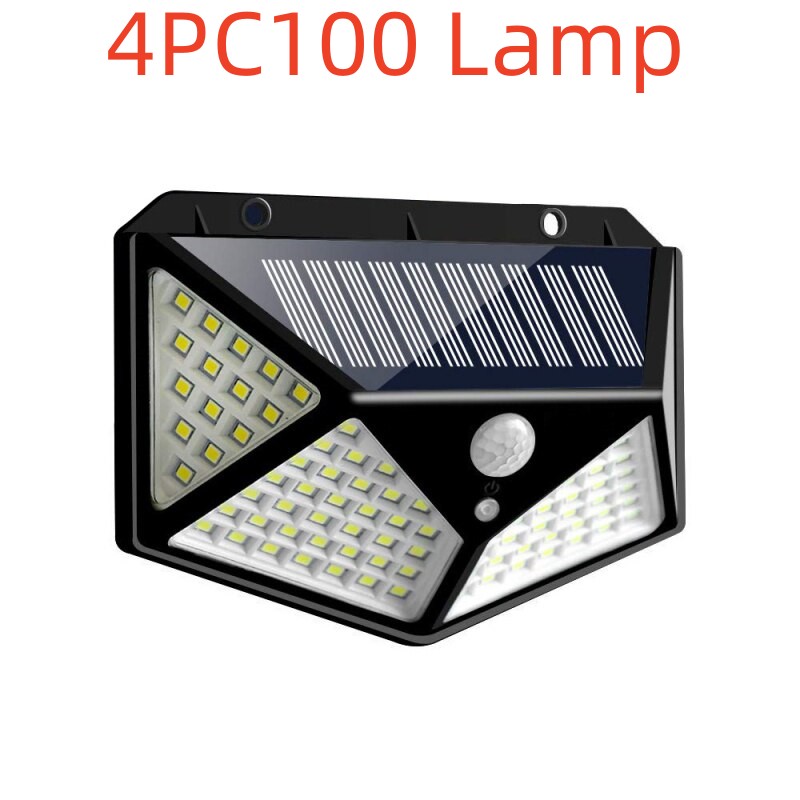 100LED Solar Waterproof Wall Lamp with Human Body Induction - 4PC100 Lamp