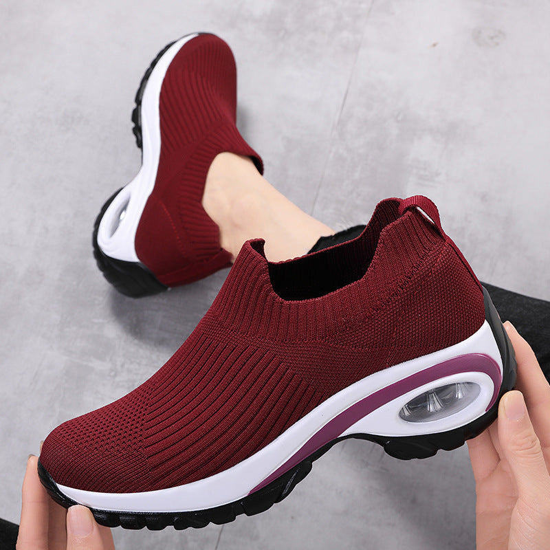 Women Casual Round Toe Mesh Shoes - Wine red / Size35