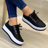 Fashion Flats Sneakers Women Ribbon Lace-up Platform Shoes - Black / Size35