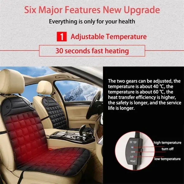 EAFC 12V Heated Car Seat Cushion – Winter Heating Pad & Warmer Seat Protector for Vehicles