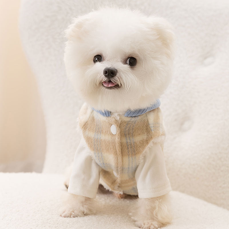 Chessboard Grid Hooded Traction Vest Autumn And Winter Pet - Hair Remover