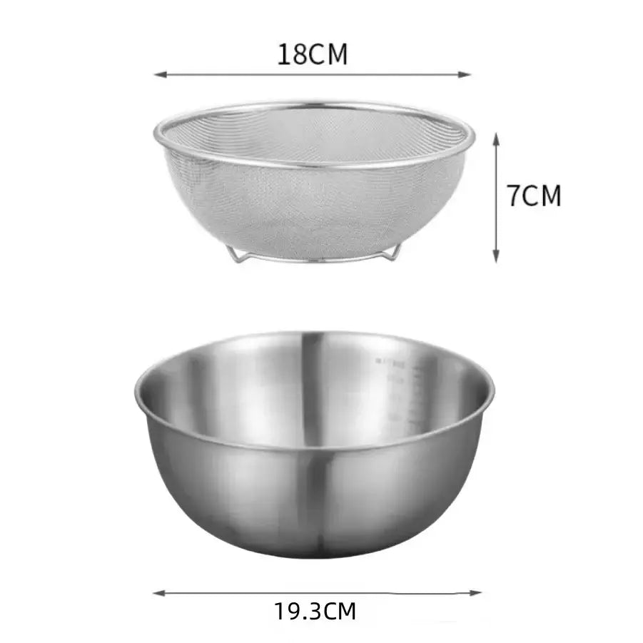 Eco-Friendly Stainless Steel Bowl - M and Drain Basket