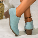 Chunky Heel Round Toe Ankle Boots in Soft Synthetic Material