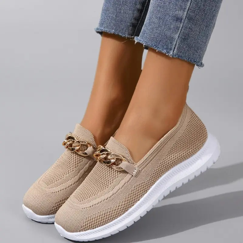 Chain Flats Shoes Women Mesh Sports Walking Shoes