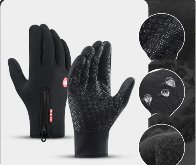 Winter Fleece Antiskid Motorcycle and Sports Riding Gloves - Black / L