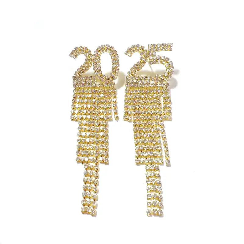 Digital Rhinestone Letter Earrings for Women’s Fashion Accessory 2025 - Gold