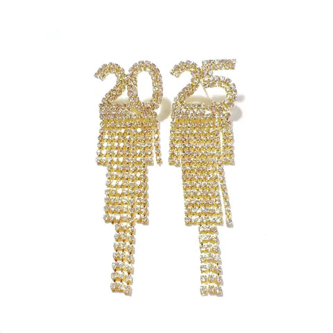 Digital Rhinestone Letter Earrings for Women’s Fashion Accessory 2025 - Gold