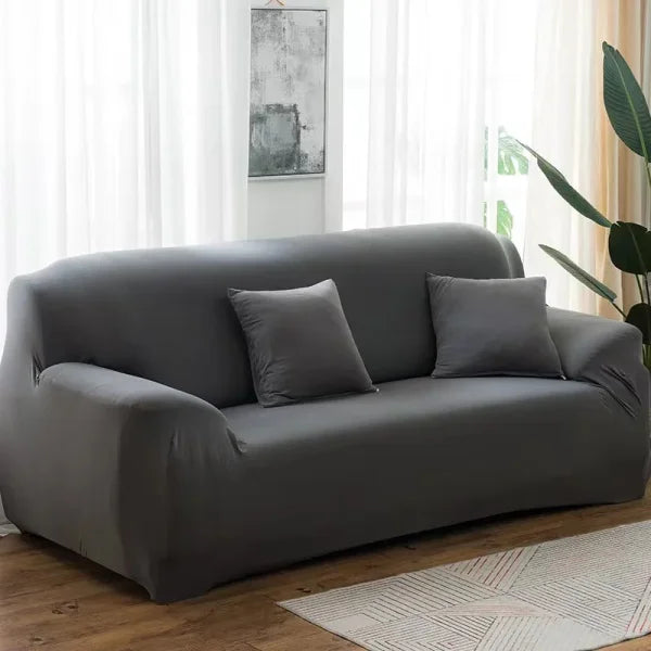 Elastic Solid Sofa Cover Protector for 1/2/3/4 Seater L-Shaped Corner Sofa - Dark Grey / 3-seat 195-230cm