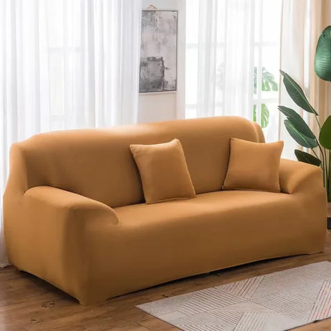 Elastic Solid Sofa Cover Protector for 1/2/3/4 Seater L-Shaped Corner Sofa - Camel / 3-seat 195-230cm