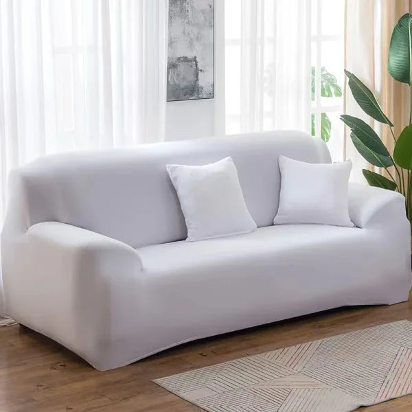 Elastic Solid Sofa Cover Protector for 1/2/3/4 Seater L-Shaped Corner Sofa - White / 1-seat 90-140cm