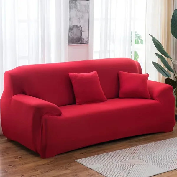 Elastic Solid Sofa Cover Protector for 1/2/3/4 Seater L-Shaped Corner Sofa - Red / 3-seat 195-230cm