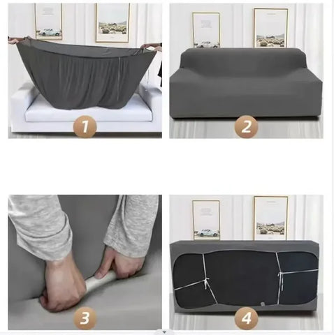 Elastic Solid Sofa Cover Protector for 1/2/3/4 Seater L-Shaped Corner Sofa