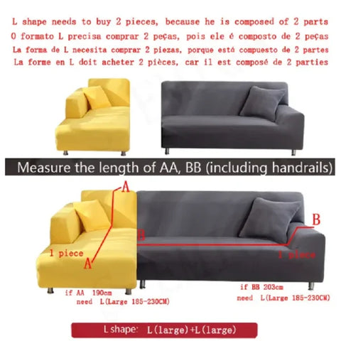 Elastic Solid Sofa Cover Protector for 1/2/3/4 Seater L-Shaped Corner Sofa