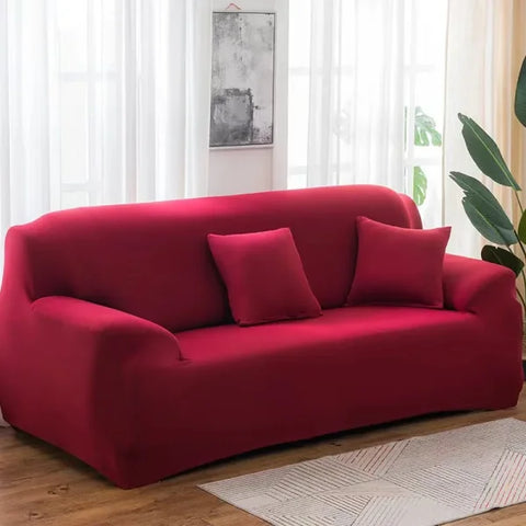 Elastic Solid Sofa Cover Protector for 1/2/3/4 Seater L-Shaped Corner Sofa - Wine red / 1-seat 90-140cm