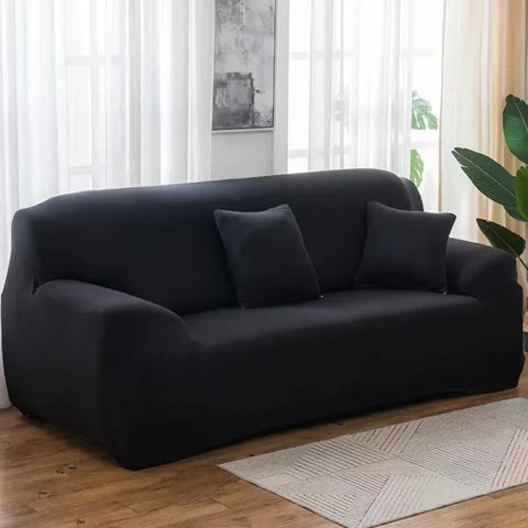 Elastic Solid Sofa Cover Protector for 1/2/3/4 Seater L-Shaped Corner Sofa - Black / 1-seat 90-140cm