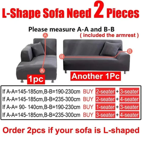 Elastic Solid Sofa Cover Protector for 1/2/3/4 Seater L-Shaped Corner Sofa