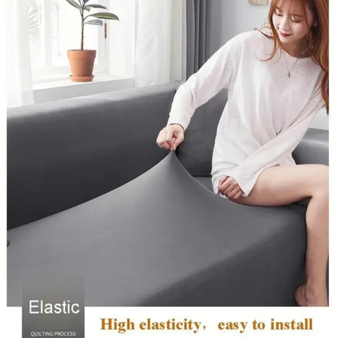 Elastic Solid Sofa Cover Protector for 1/2/3/4 Seater L-Shaped Corner Sofa