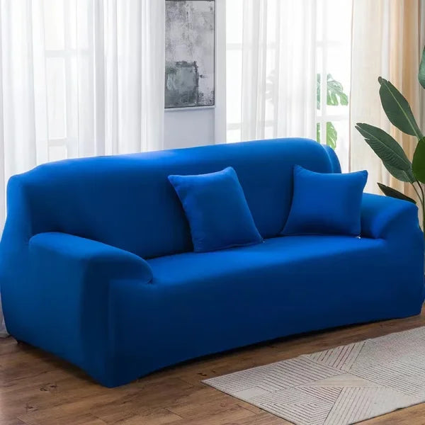 Elastic Solid Sofa Cover Protector for 1/2/3/4 Seater L-Shaped Corner Sofa - Sapphire blue / 1-seat 90-140cm