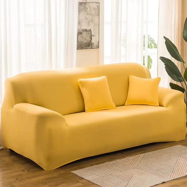 Elastic Solid Sofa Cover Protector for 1/2/3/4 Seater L-Shaped Corner Sofa - Yellow / 3-seat 195-230cm