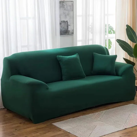 Elastic Solid Sofa Cover Protector for 1/2/3/4 Seater L-Shaped Corner Sofa - Blackish green / 1-seat 90-140cm