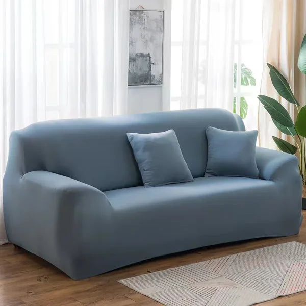 Elastic Solid Sofa Cover Protector for 1/2/3/4 Seater L-Shaped Corner Sofa - Grey Blue / 1-seat 90-140cm