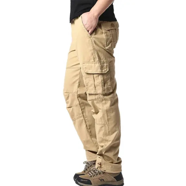Elastic Waist Tactical Jogging Pants Pure Cotton Loose Outdoor Work Style - MST khaki / M 50-60kg