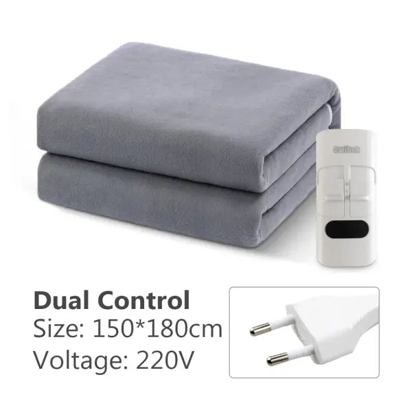 Thick Electric Heating Blanket 220V with Thermostat – Winter Body Warmer 70×150 / 120×150 / 150×180 cm - Grey 150X180CM