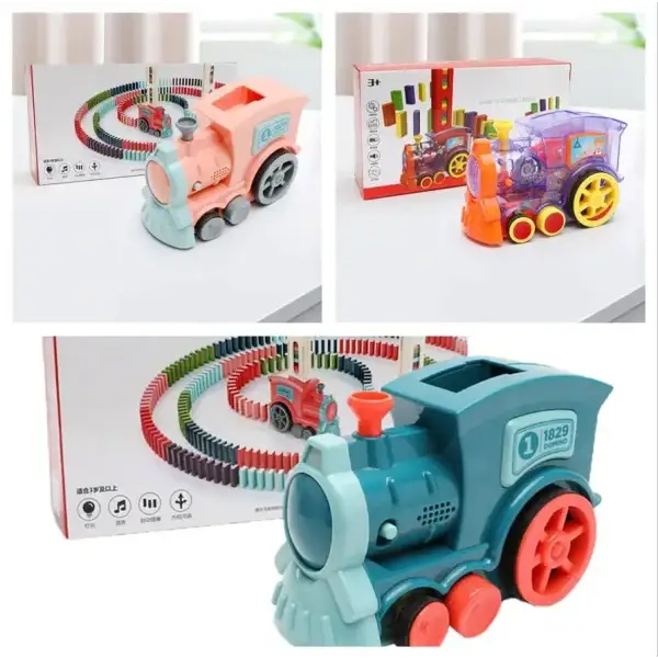 Colorful electric domino train educational toy for kids learning fun