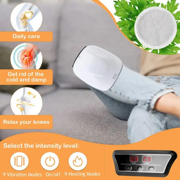 Electric Knee Massager Adjustable Temperature Vibration Cordless Knee Massager with LED Screen White Knee Massage