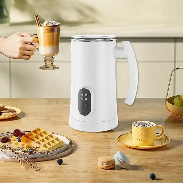 Electric Milk Frother – Stainless Steel Whipping Machine for Perfect Foam - White