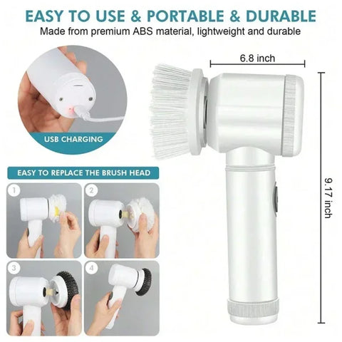 Electric Spin Scrubber 5-in-1 Power Brush with Replaceable Heads