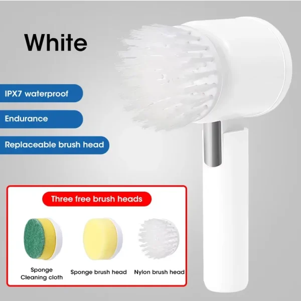 Electric Spin Scrubber 5-in-1 Power Brush with Replaceable Heads - E300 White