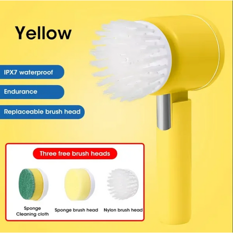 Electric Spin Scrubber 5-in-1 Power Brush with Replaceable Heads - E300 Yellow