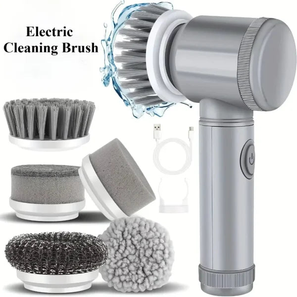 Electric Spin Scrubber 5-in-1 Power Brush with Replaceable Heads - Grey