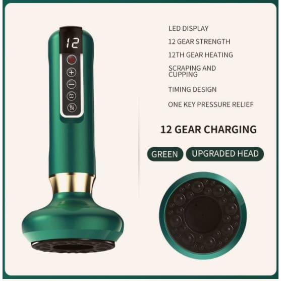 Electric Vacuum Cupping Massager for Skin Treatment and Anti-Cellulite - Green / 12speed charging / USB