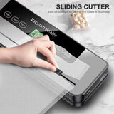 Vacuum packaging machine with fully automatic sealing and built-in cutter