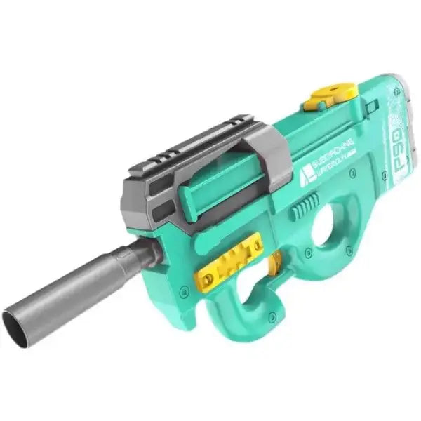 Turquoise electric water gun toy with yellow accents for high-pressure summer fun