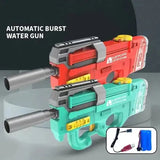 Red and turquoise electric water guns with battery packs for high-pressure fun in summer water games