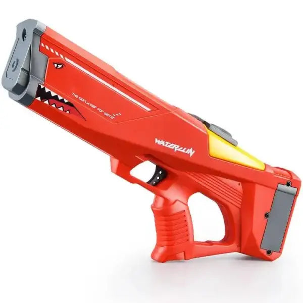 Red electric water gun with yellow accents, gray details for high-pressure summer fun