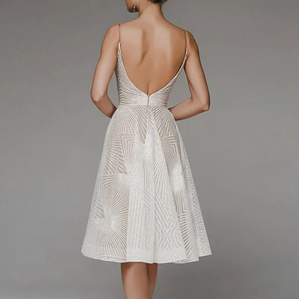 Elegant A-Line Lace Wedding Dress – Boho Chiffon Bridal Gown - Beige / XS / CN