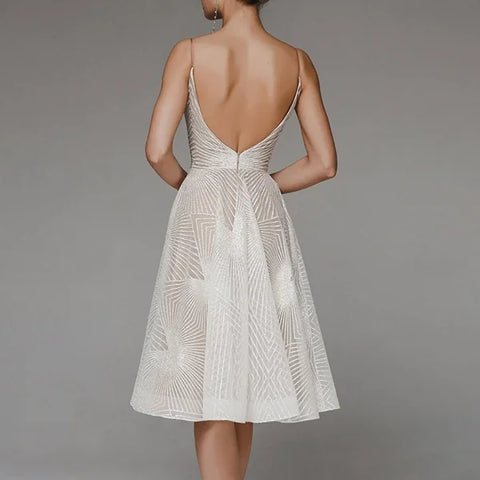 Elegant A-Line Lace Wedding Dress – Boho Chiffon Bridal Gown - Beige / XS / CN