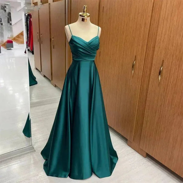 V-Neck A-Line Dress - Elegant Dark Green Dress for Special Events