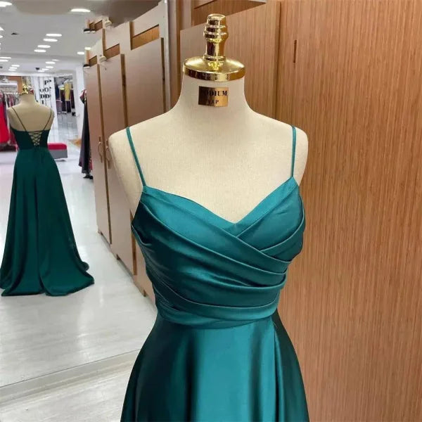 V-Neck A-Line Dress - Elegant Dark Green Dress for Special Events