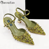 Olive Italian Shoe and Handbag Set with Chain Shoulder Strap for Weddings