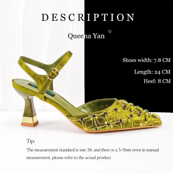 Olive Italian Shoe and Handbag Set with Chain Shoulder Strap for Weddings