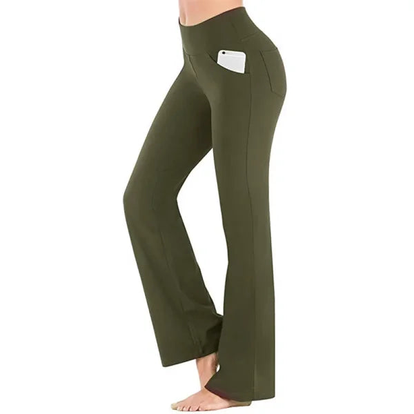 Elegant High Waist Palazzo Pants for Women - Flared Wide Leg OL Trousers - L / army green