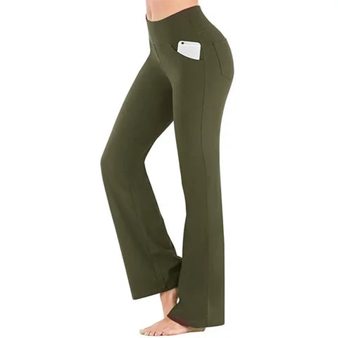 Elegant High Waist Palazzo Pants for Women - Flared Wide Leg OL Trousers - L / army green