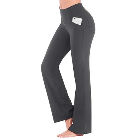 Elegant High Waist Palazzo Pants for Women - Flared Wide Leg OL Trousers - M / gray