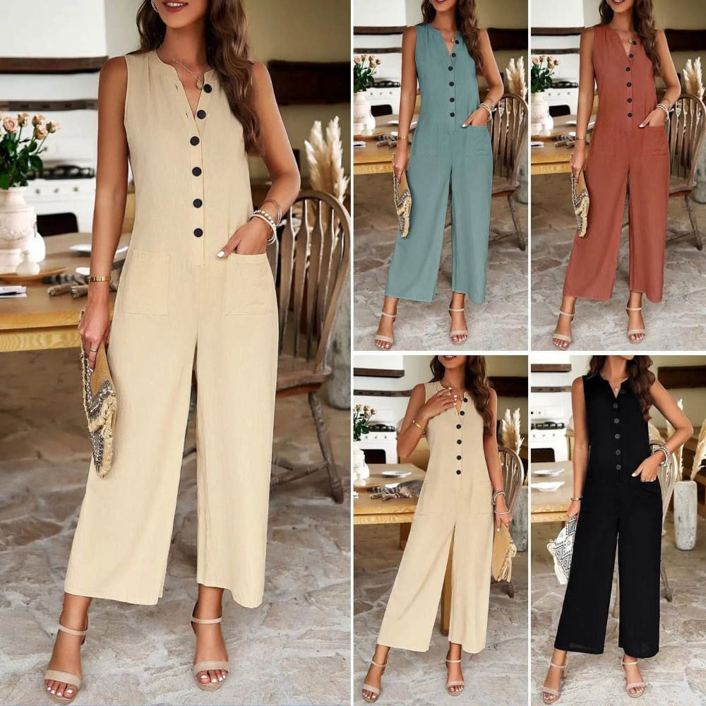 Elegant Jumpsuit - Pure Color Feminine Temperament Ladies Jumpsuit